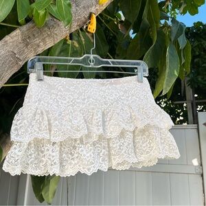 Edikted Ruffle Sheer Lace Low Rise Mini Skirt.